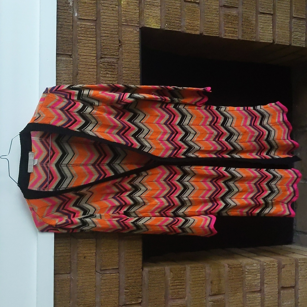 Chevron Orange Purple Pink Tan Long Cardigan